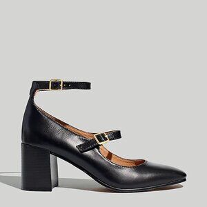 Madewell Double-Buckle Leather Mary Janes in Black